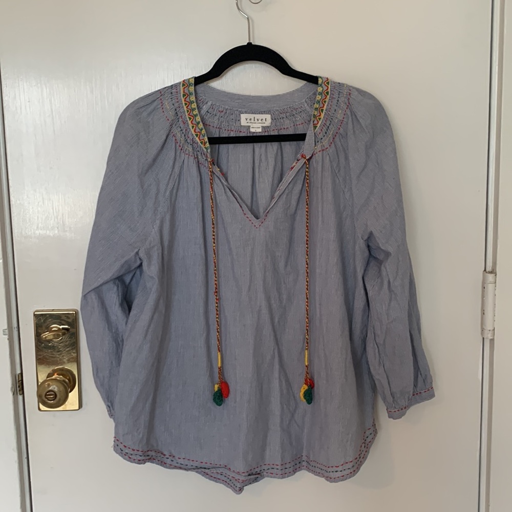 Velvet by Graham & Spencer Women's Neena Embroidered Smocked Shirt - Picture 3 of 10